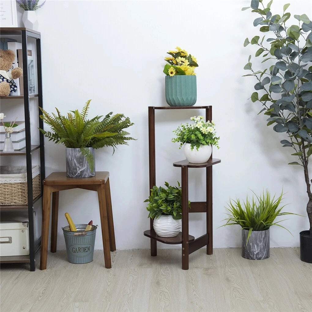 3-Tier Bamboo Plant Stand Indoor Corner Shelf Display Rack