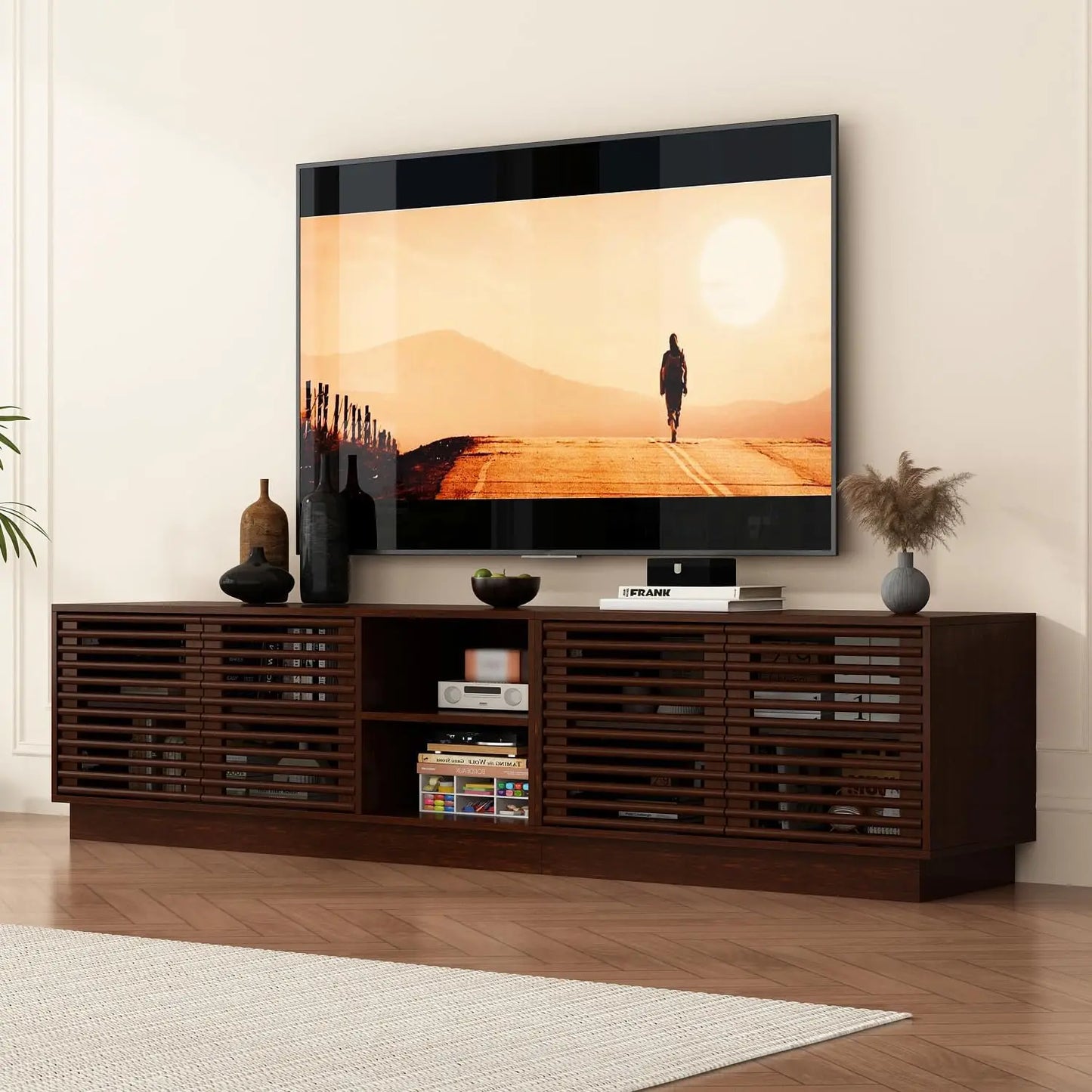 Farmhouse TV Stand for 100 Inch TV Entertainment Center with Storage