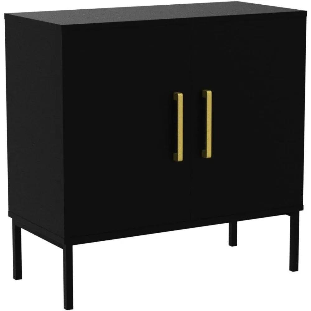 Modern Buffet Cabinet Set of 2 Storage Kitchen Sideboard Accent Black