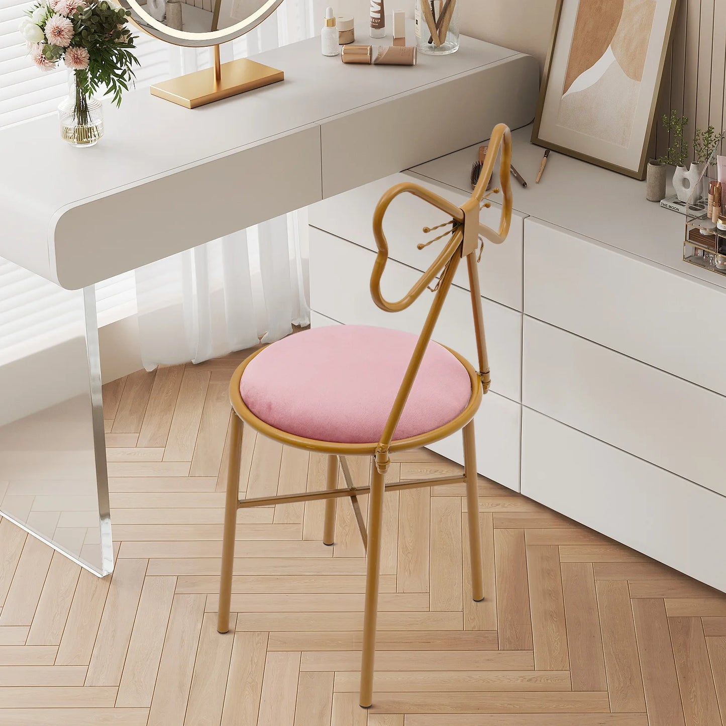 Butterfly Backrest Makeup Chair Modern Vanity Stool with Metal Frame