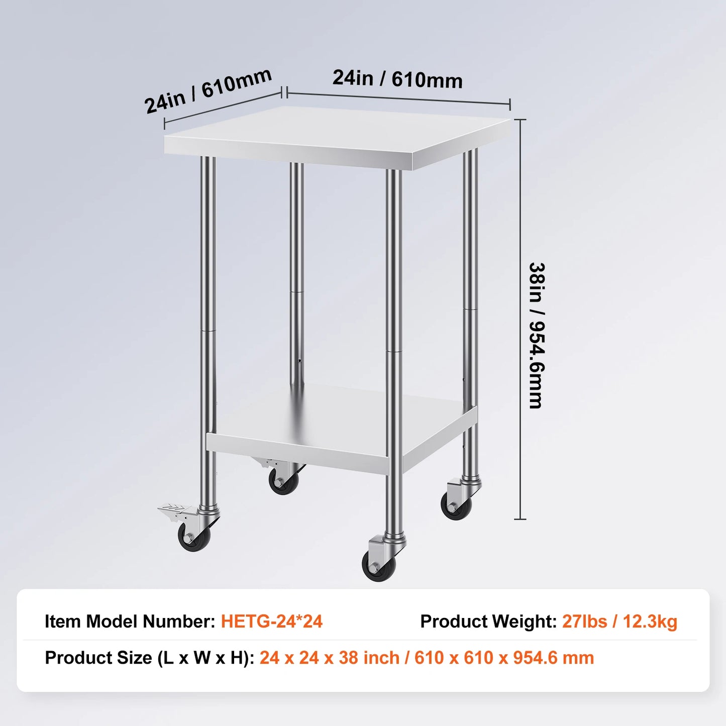 Heavy Duty Stainless Steel Work Table with Wheels Adjustable Height