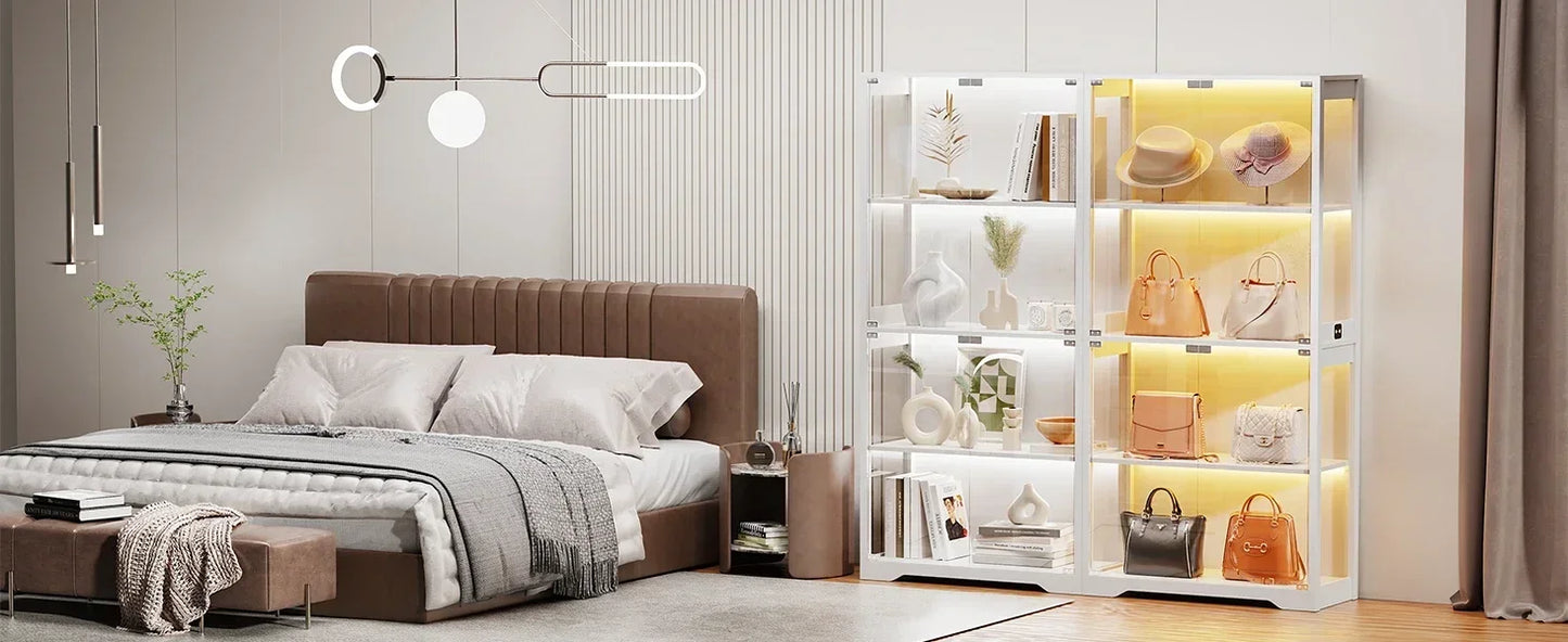 Display Cabinet 4-Tier Curio Cabinet Bookcase with LED Light for Collectibles