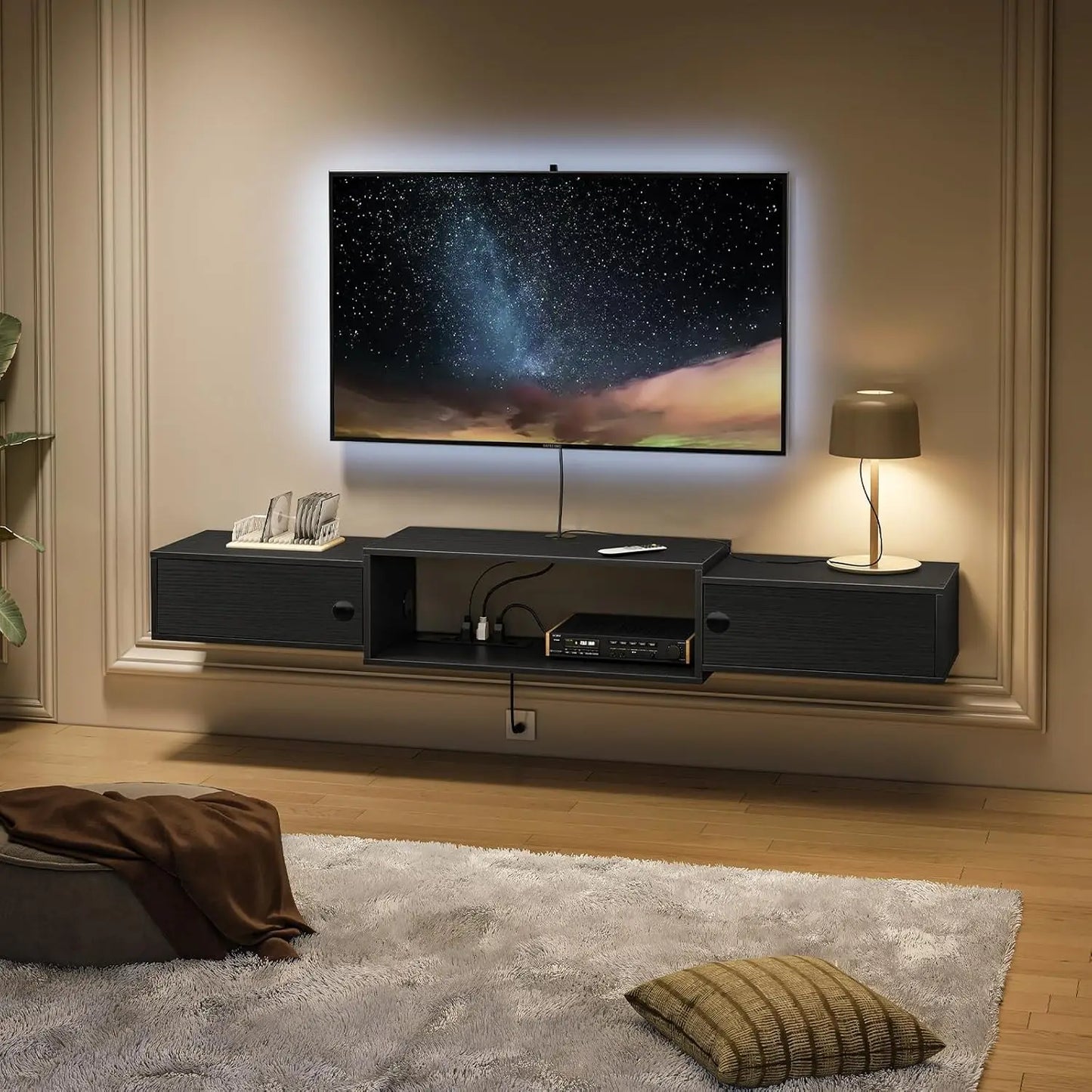 55 Inch Floating TV Stand Modern Wall Mounted Media Console Shelf