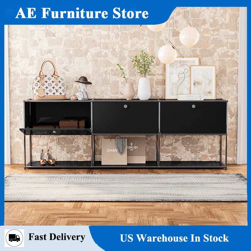 Modern TV Stand Storage Cabinet Metal Frame Living Room Office Furniture