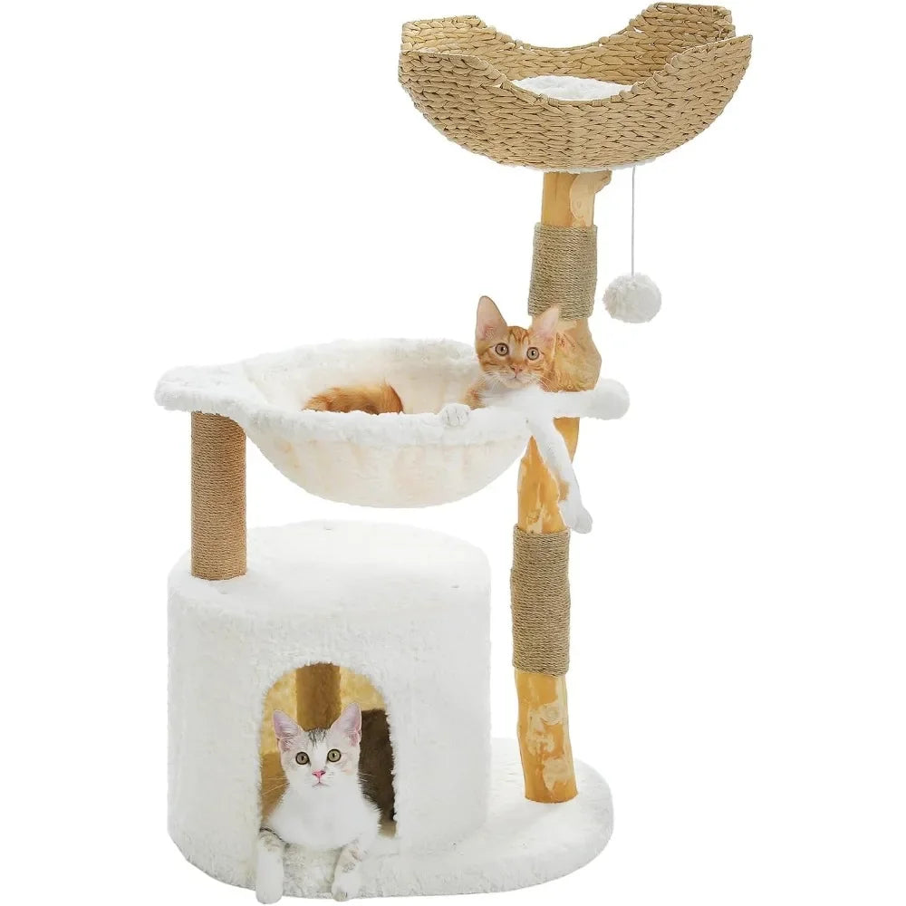 Modern Cat Tree for Large Cats Luxury Wooden Cat Tower Indoor Furniture
