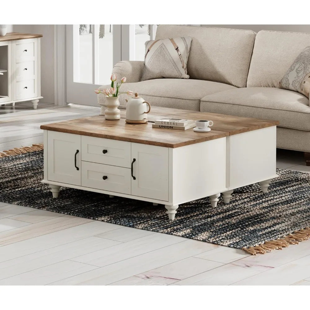 White Coffee Table Set of 2 Modern Storage Center Tables for Living Room