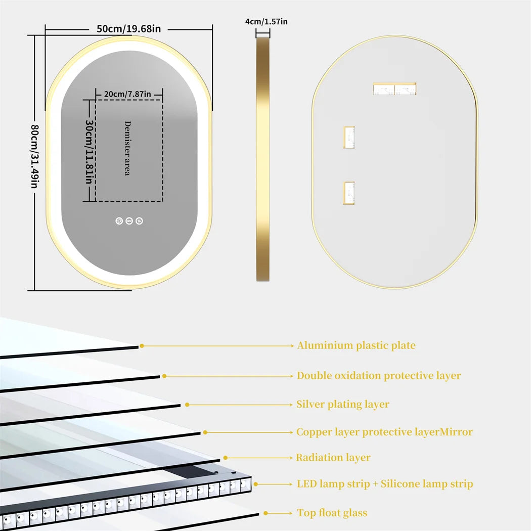 Ljustra Luxury Oval LED Bathroom Mirror with Demister and Memory Function
