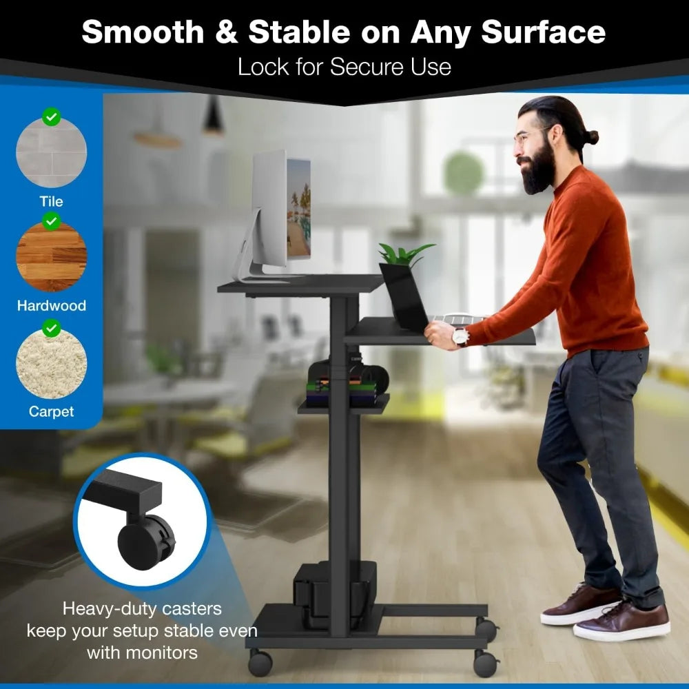 Ljustra Mobile Desk Workstation Height Adjustable Rolling Computer Desk