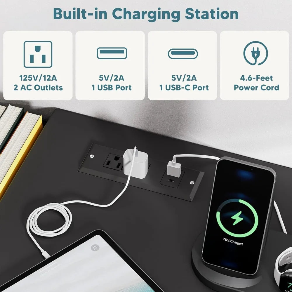 6 Drawer Dresser Charging Station Modern Chest of Drawers LED Lights