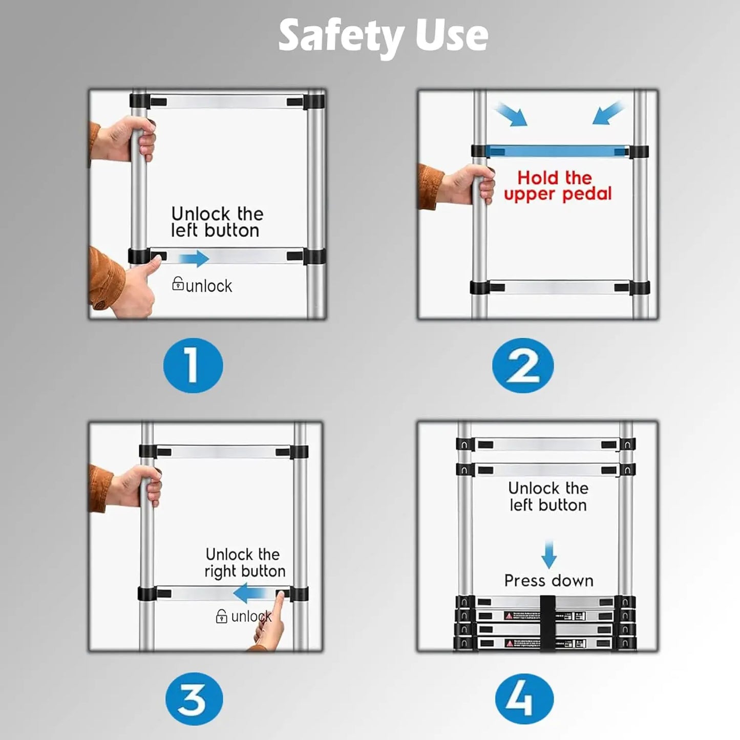6.2M Heavy Duty Telescopic Ladder Indoor Outdoor Multi-Purpose Use