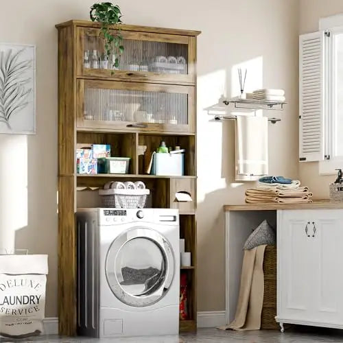 Vabches Over the Toilet Storage Cabinet Bathroom Organizer Wooden Rack