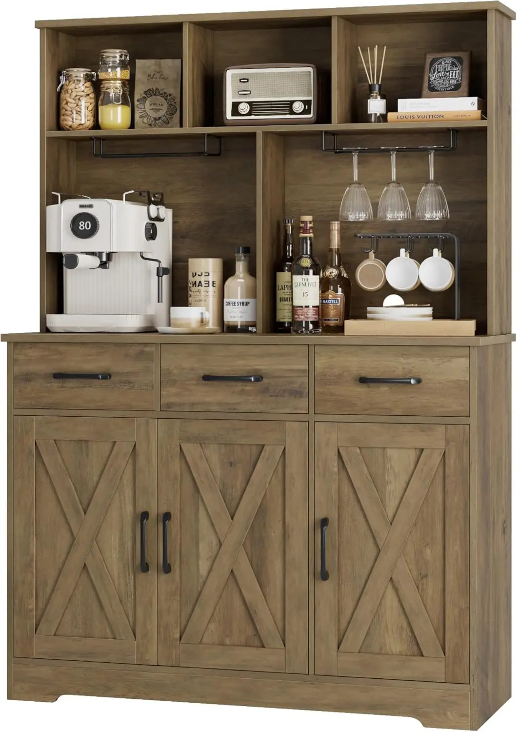 Modern Farmhouse Buffet Cabinet with Hutch and 3 Drawers