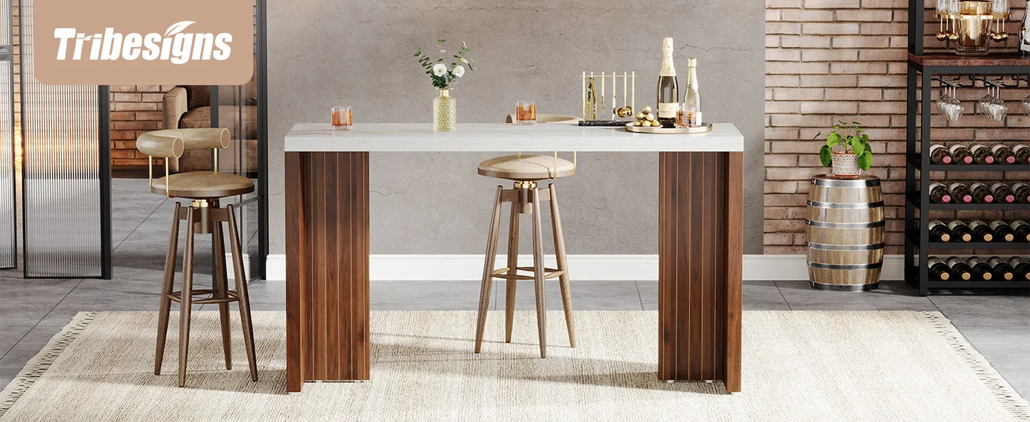 Tribesigns 55 Inch Bar Table Modern Mini Bar with Faux Marble Top