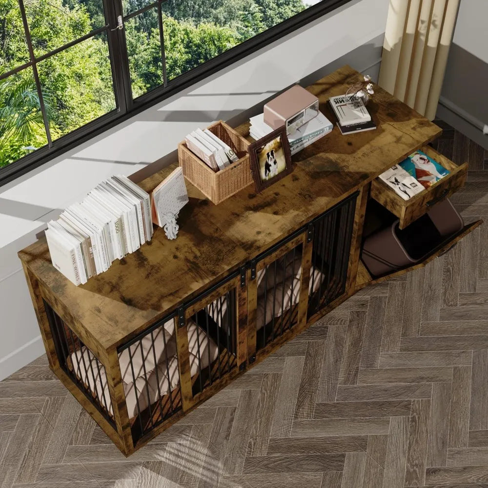 Ljustra Furniture Style Dog Crate with Storage for 2 Dogs Large Kennel