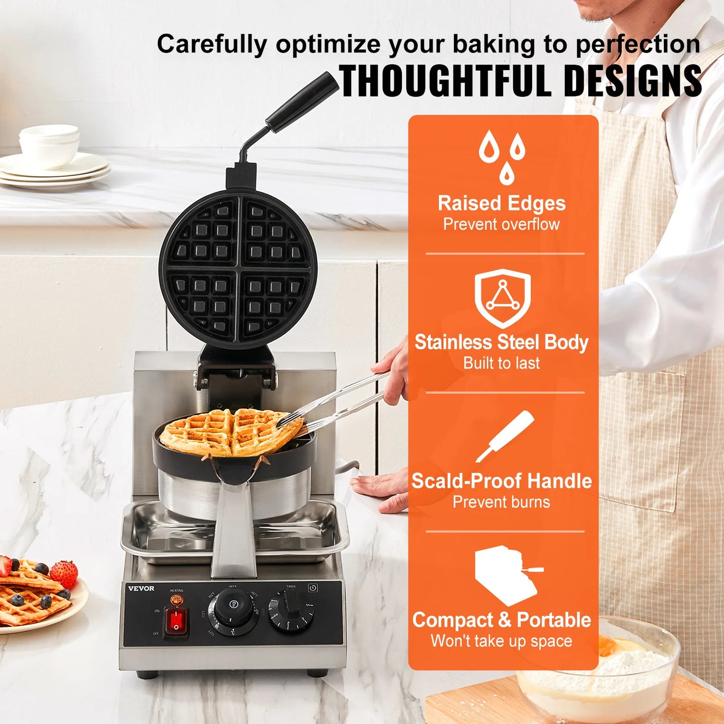 SucceBuy Electric Waffle Maker Non-Stick Stainless Steel Waffle Iron