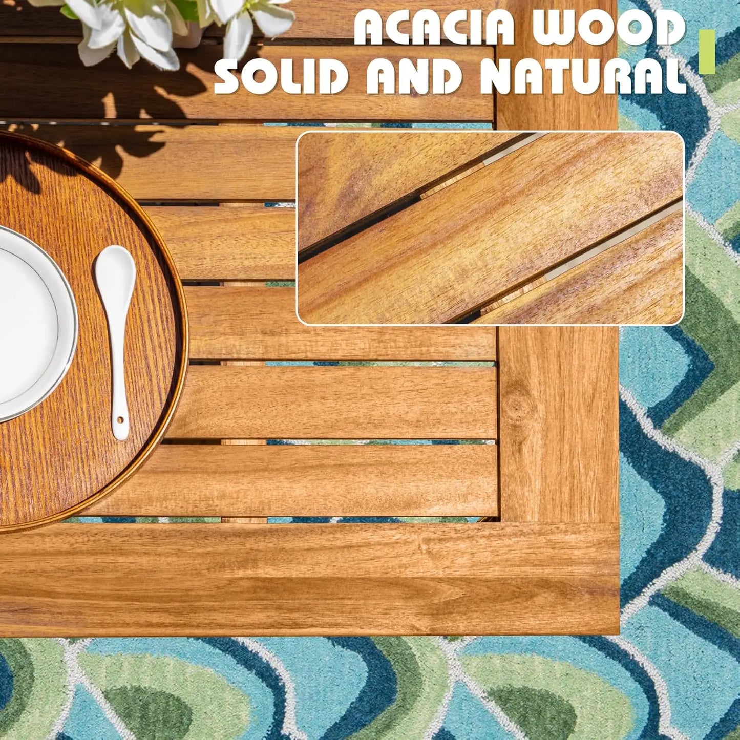 5 Piece Outdoor Dining Set Acacia Wood Patio Table Chairs Cushions