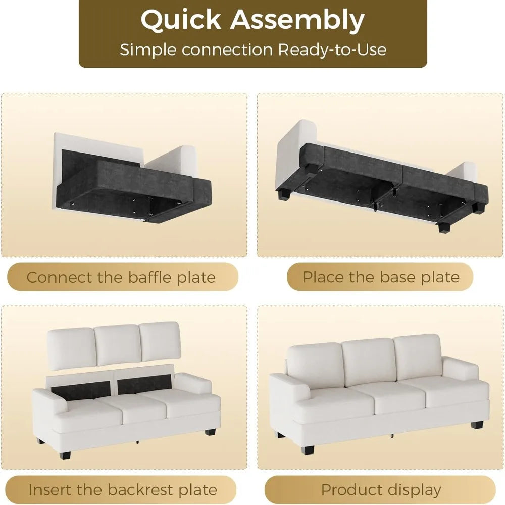 89" Bouclé Sofa Couch, Deep Seat Cloud 3 Seater Sofa with Storage & Wood Frame