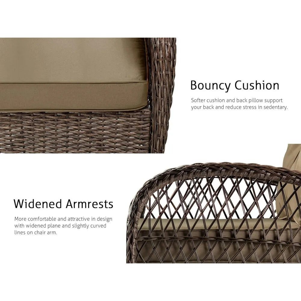 3 Pieces Patio Furniture Set Outdoor Swivel Glider Rocker Wicker Bistro Set