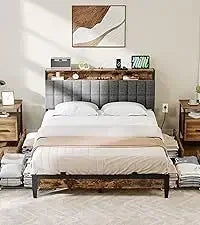 Ljustra King Size Platform Bed with 54 Inch Tall Headboard PU Leather