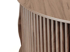 Round Coffee Table with Storage Mid Century Modern Fluted Design