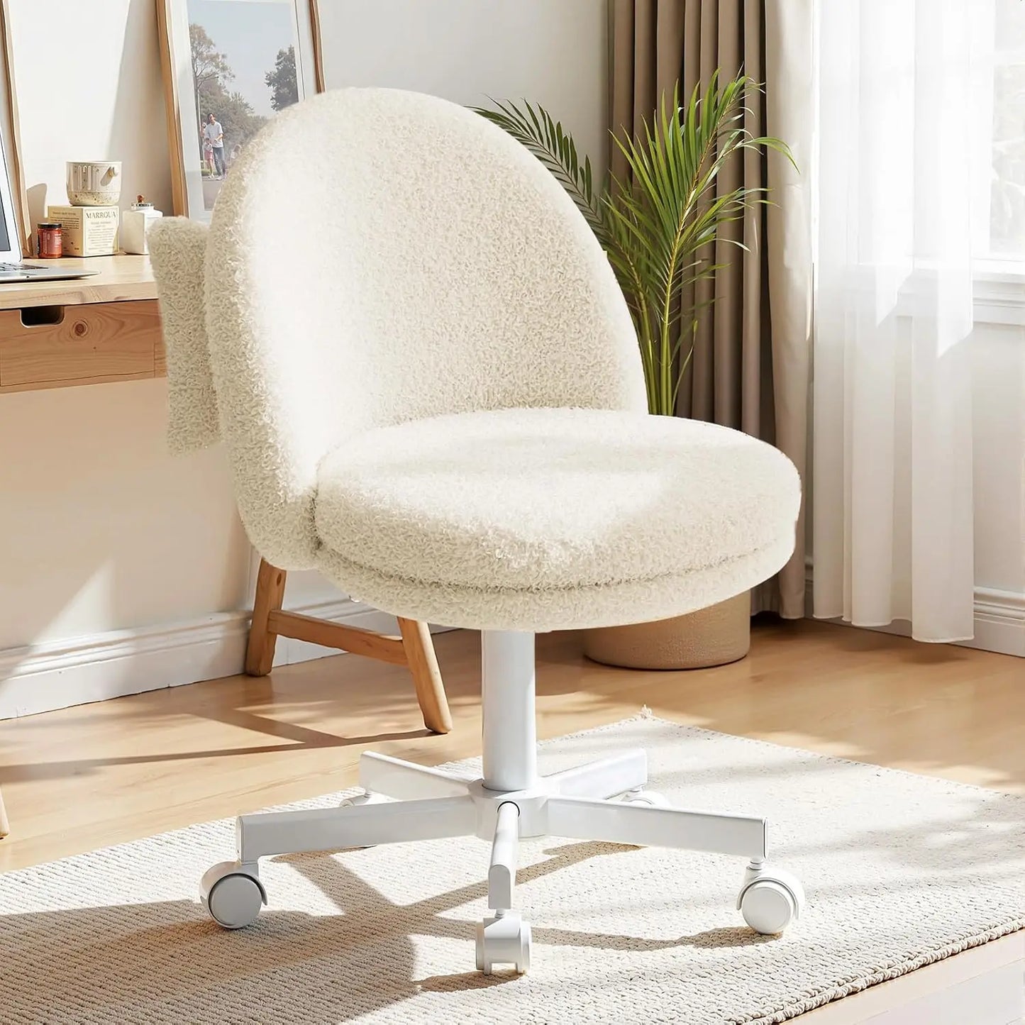 Ljustra Velvet Tall Office Chair with Wheels Ergonomic Adjustable Vanity Chair