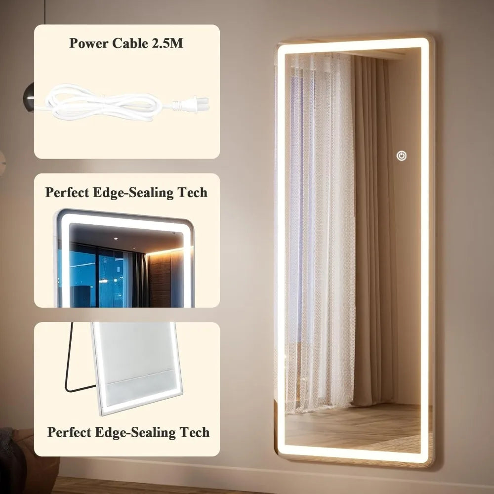 LED Full Length Mirror 71x30 Inch Floor Standing Tri Color Lighting