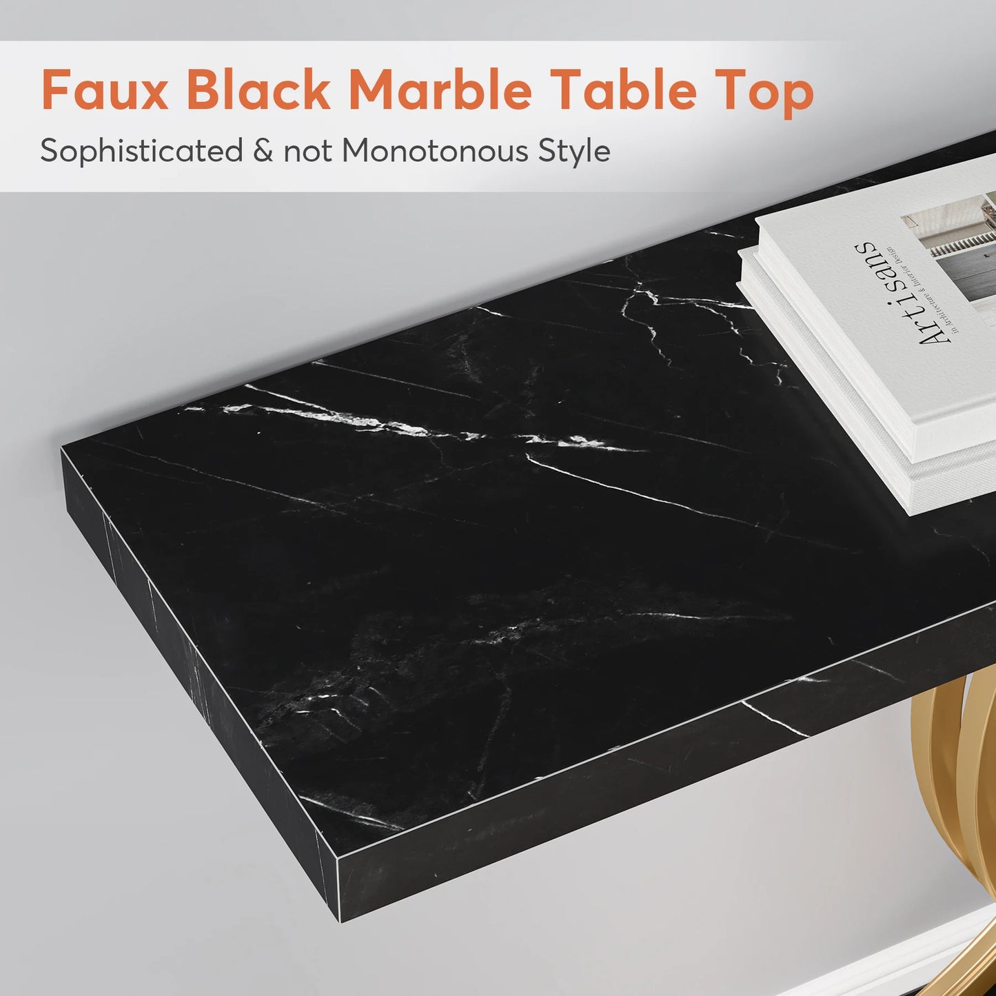 Ljustra Modern 39-Inch Console Table Faux Marble Gold Metal Legs