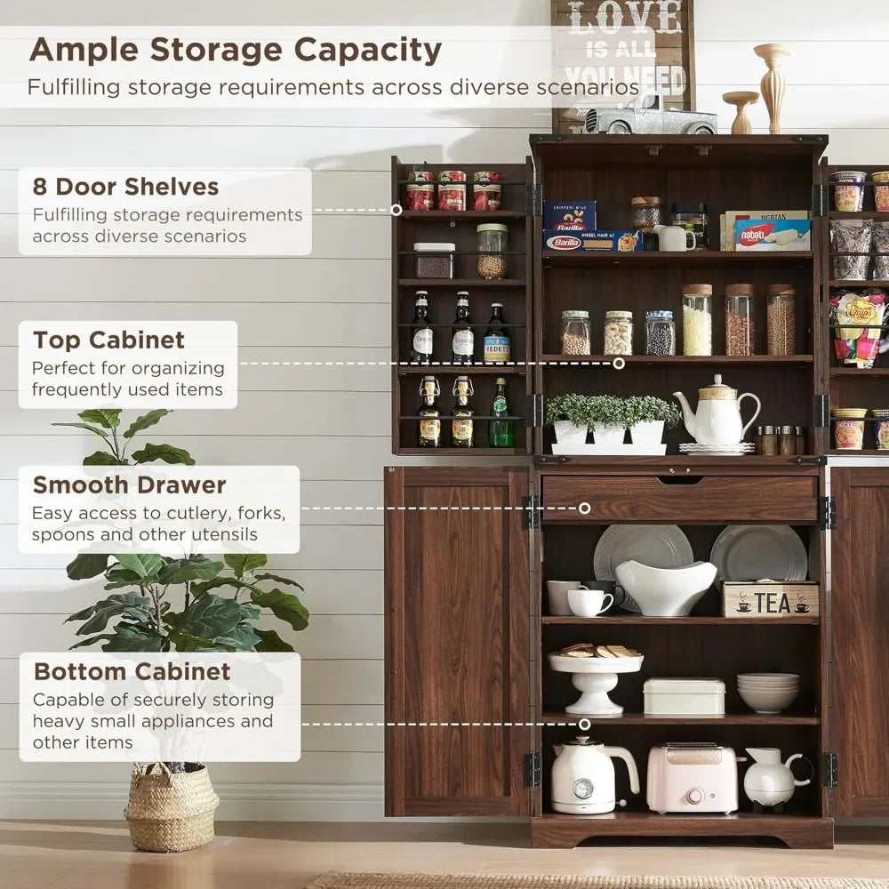72 Inch Tall Kitchen Pantry Storage Cabinet with Barn Doors Organizer