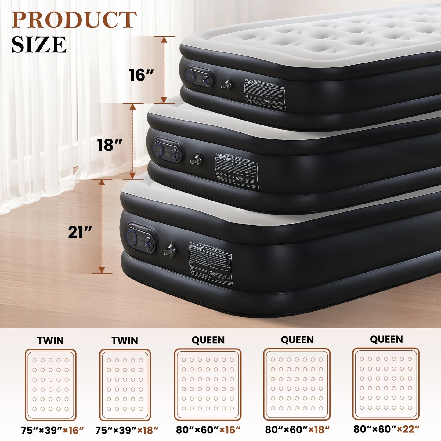 Ljustra Queen Twin Size Air Mattress Double Height Non-Slip 660 lbs