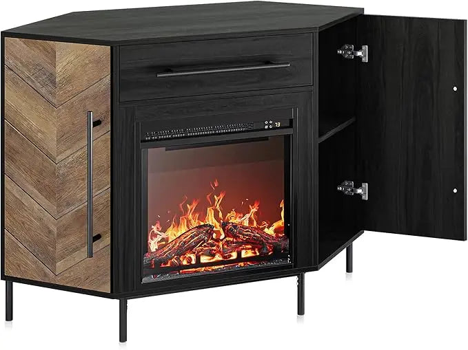 Corner TV Stand with Electric Fireplace for TVs up to 43 Inches