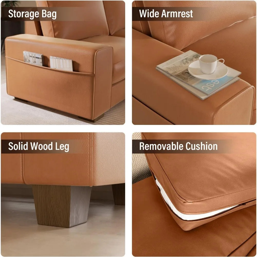 Faux Leather Loveseat Sofa Mid Century Modern with Side Pockets