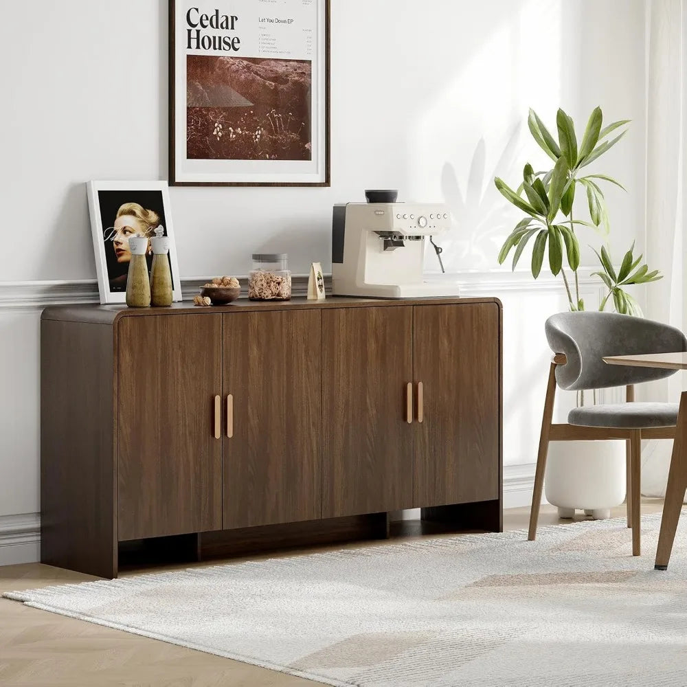 60 Inch Sideboard Buffet Cabinet Curved Design Storage for Living Room