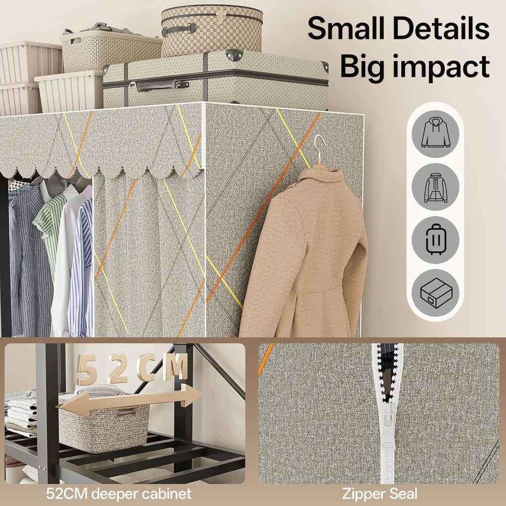 Portable Heavy Duty Wardrobe Closet 1200LBS Foldable Garment Rack