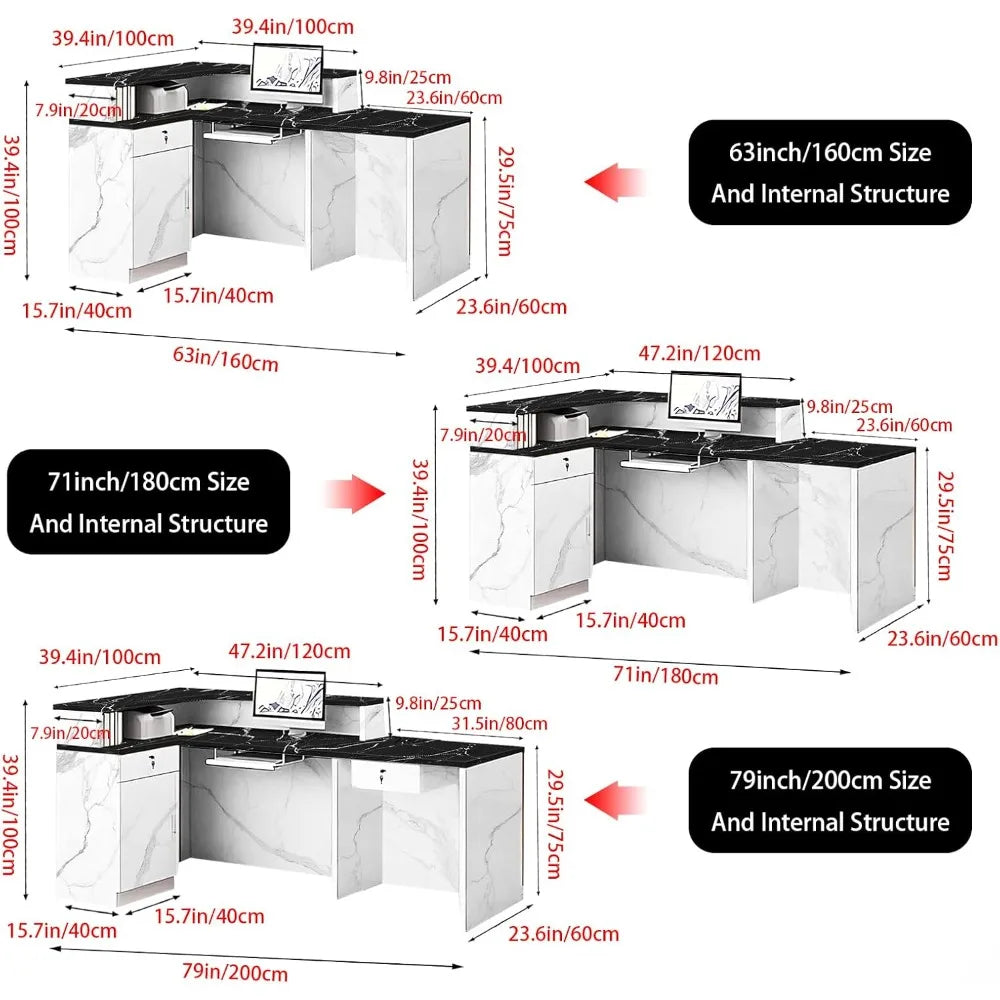 Modern L Shaped Reception Desk with LED Lights Office Front Counter