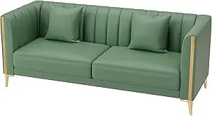 78" Faux Leather 3-Seater Sofa Couch with Gold Trim Legs White Black Green Brown