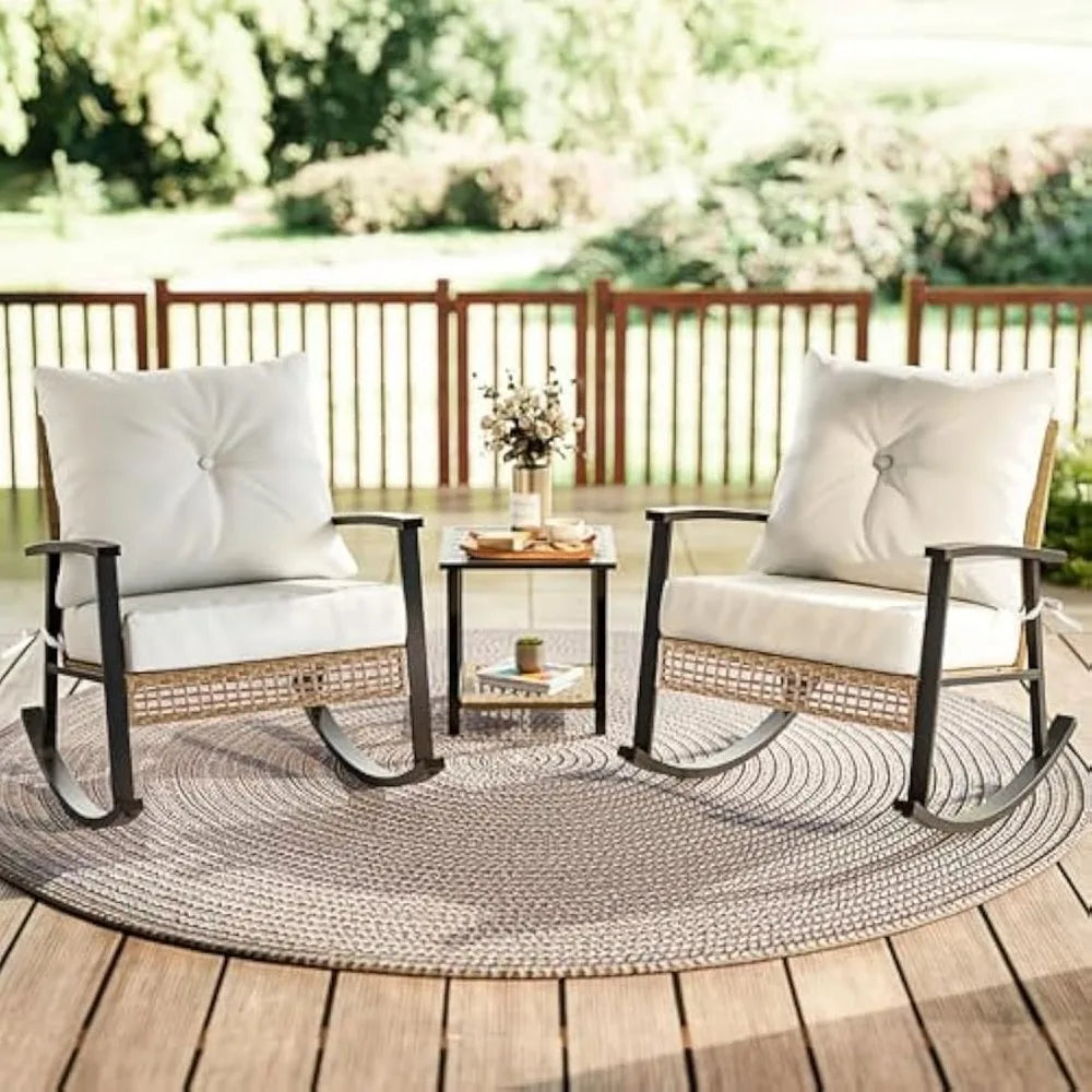 Ljustra 3 Piece Patio Furniture Set Outdoor Rocking Chairs Coffee Table