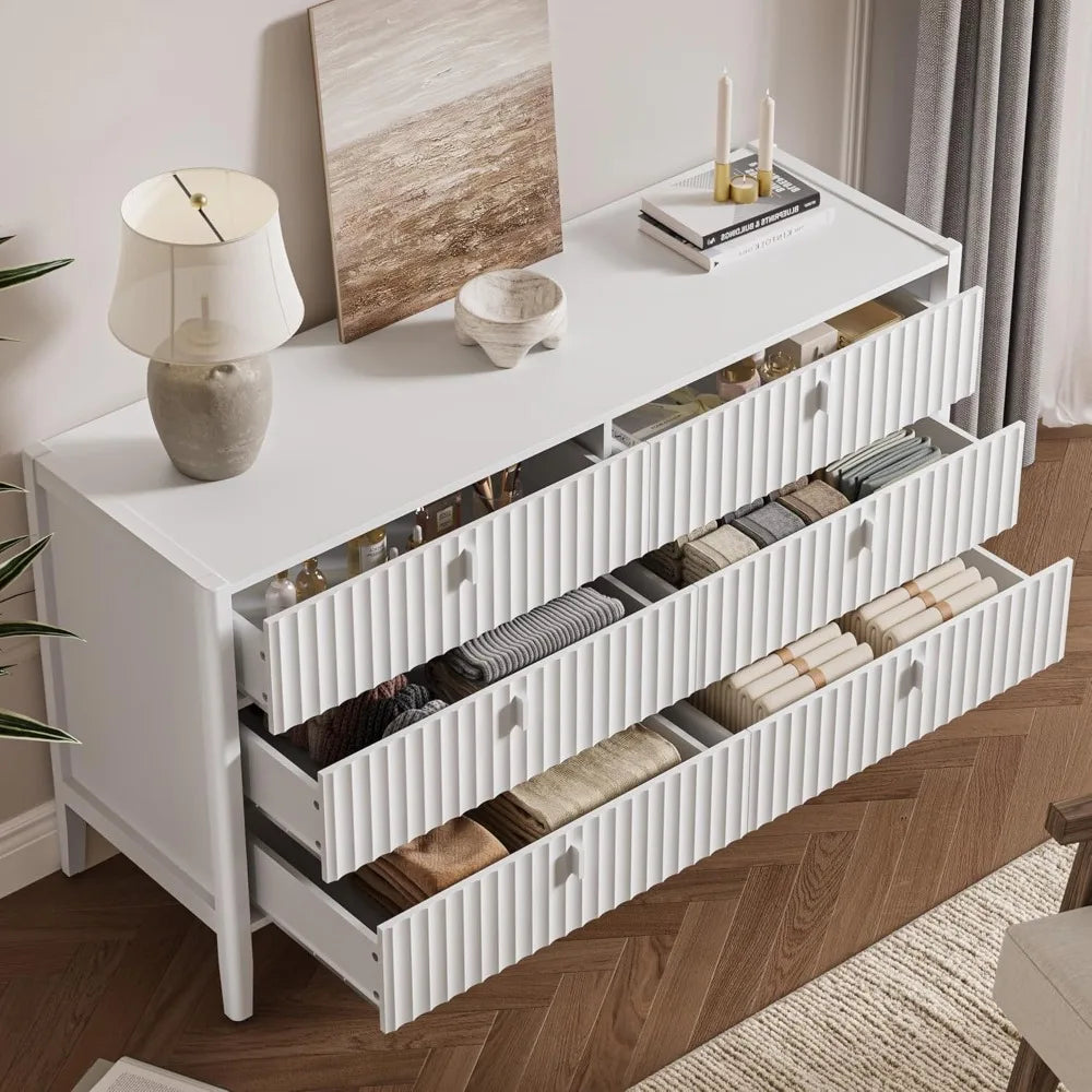 Modern 6 Drawer Dresser Fluted Design Wood Chest of Drawers Storage