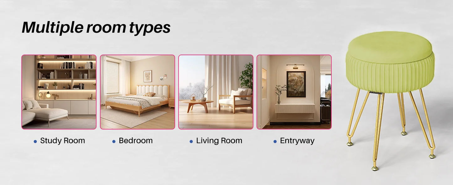 Redlife Velvet Vanity Stool Chair with Storage Makeup Footrest Living Room