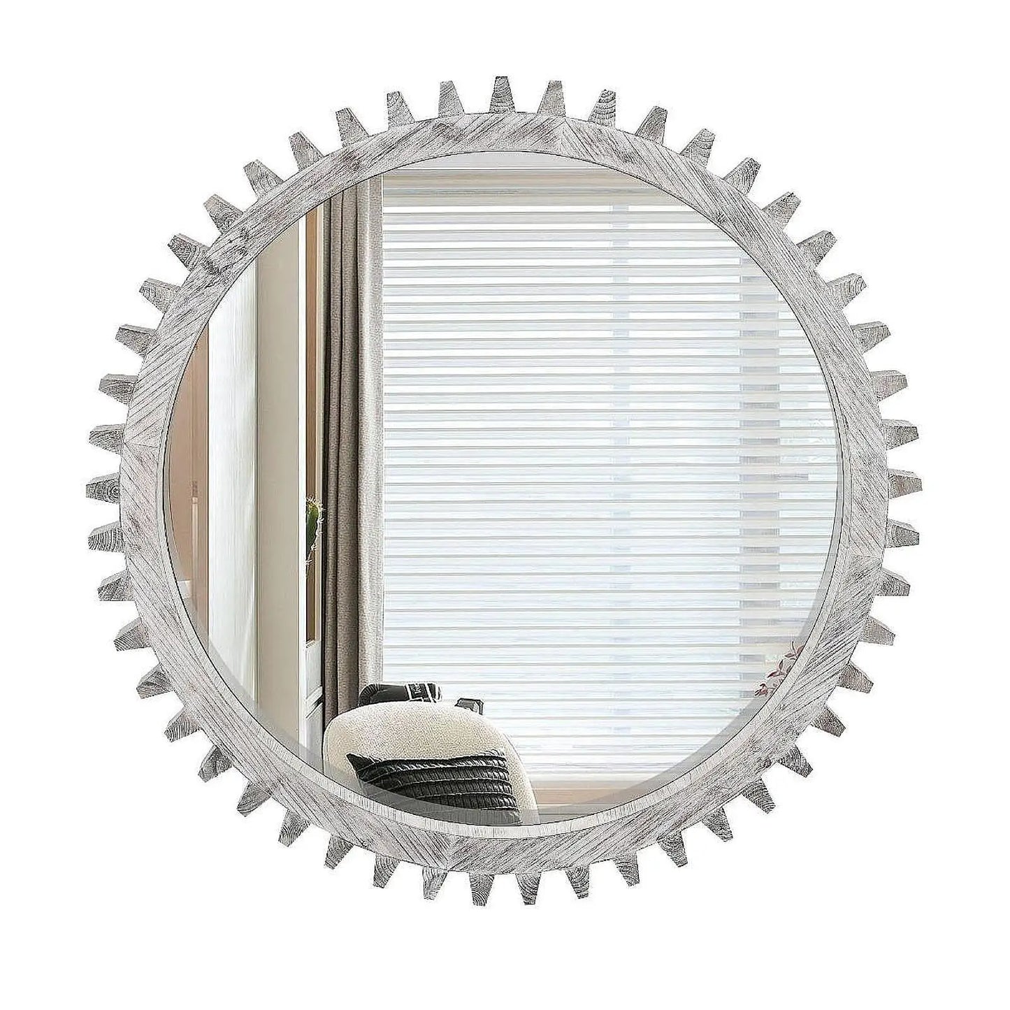 Modern Hanging Mirror Round Decorative Gear Shape for Entryway Bath