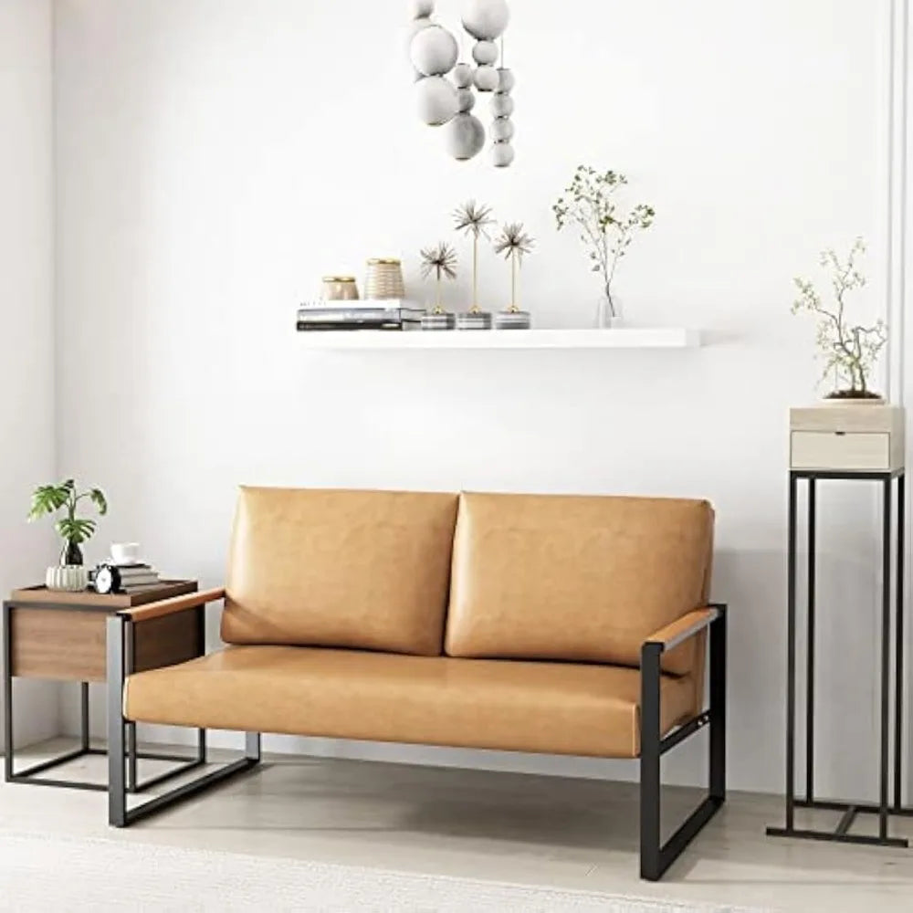 Ljustra Faux Leather Loveseat Sofa Mid-Century Modern 2 Seat Couch