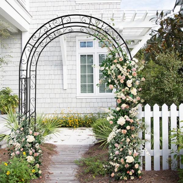 Double Layer Iron Art Arc Top Garden Arch Trellis 134x59x213cm