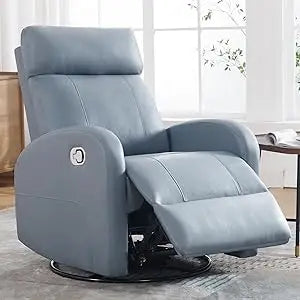 Swivel Rocker Recliner Chair 360° Manual Leather Glider Nursery Chair