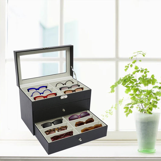 18-Grid Carbon Fiber Eyeglass Case Modern Sunglasses Storage Box