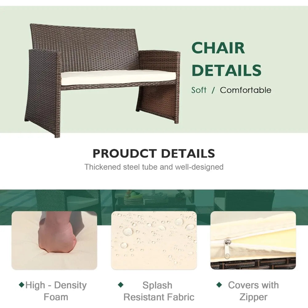 Ljustra 4 Piece Patio Conversation Set Outdoor Furniture Rattan Sofa