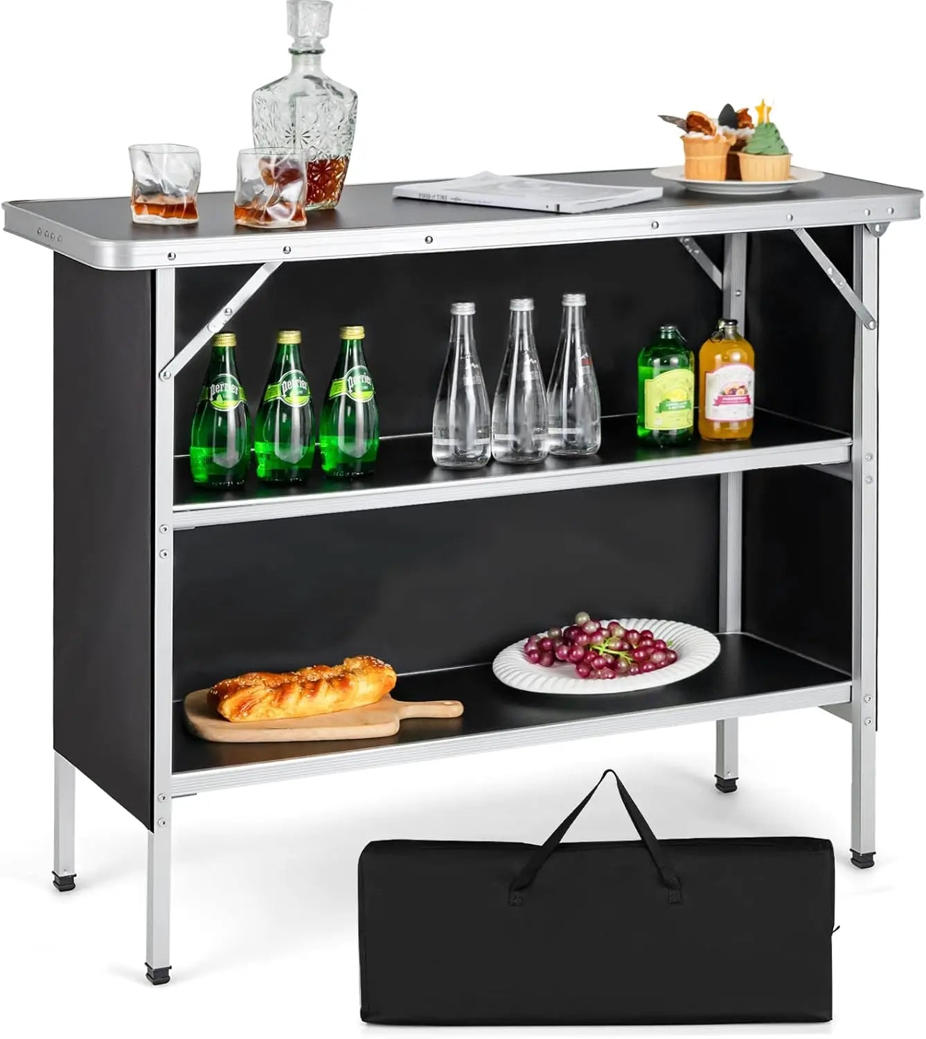 81 Inch Extra Long Portable Bar Table with Storage Shelves Folding Station