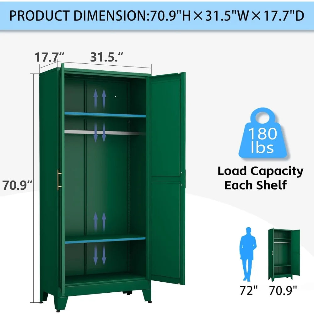 71 Inch Metal Armoire Wardrobe Closet Steel Storage Cabinet with Shelves