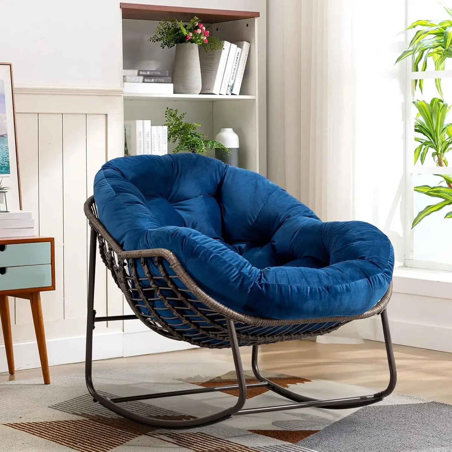 Large Oversized Indoor Outdoor Rocking Papasan Chair with Cushion