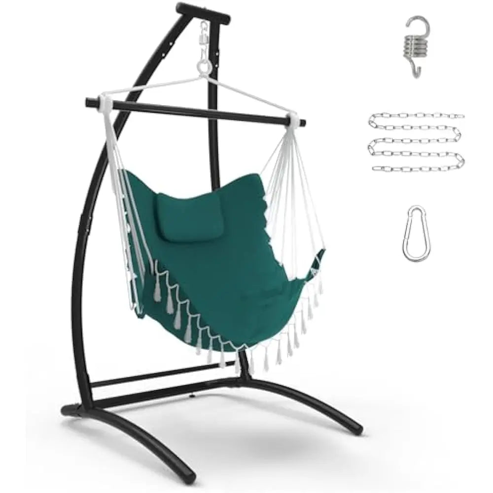 C Type Hammock Chair with Stand Neck Pillow for Outdoor Relaxation
