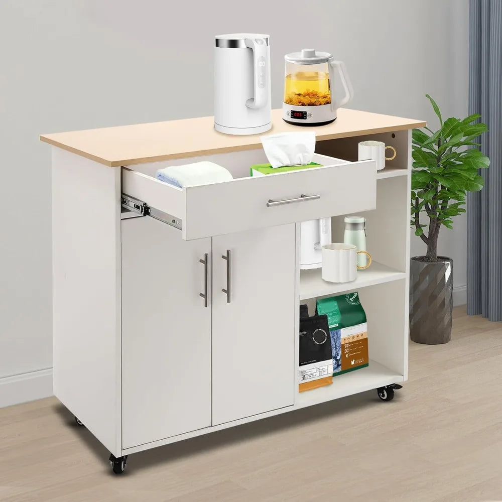 Rolling Kitchen Island Cart with Drawer Multi-functional Trolley Table