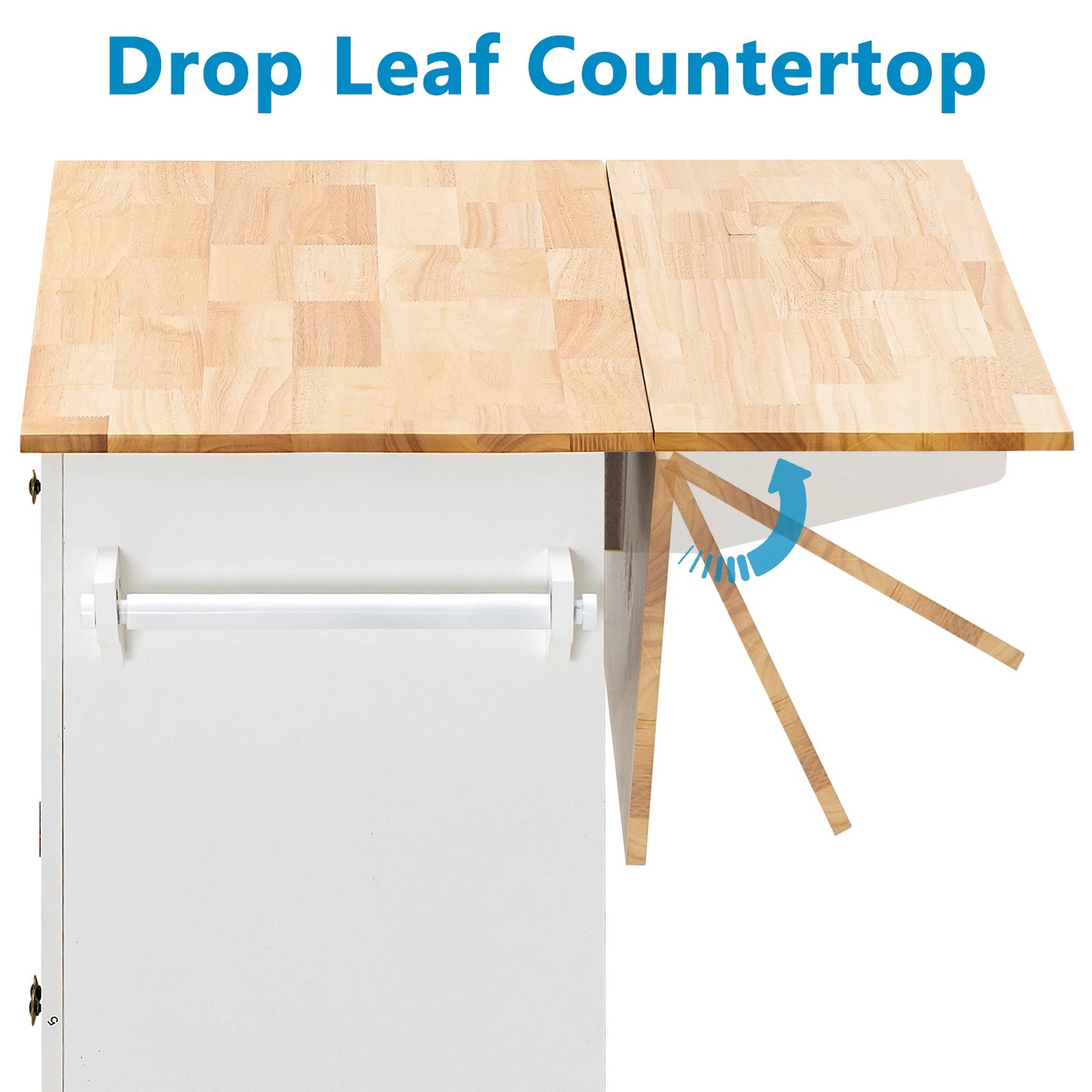 Rolling Kitchen Island on Wheels with Drop Leaf Storage Cabinet
